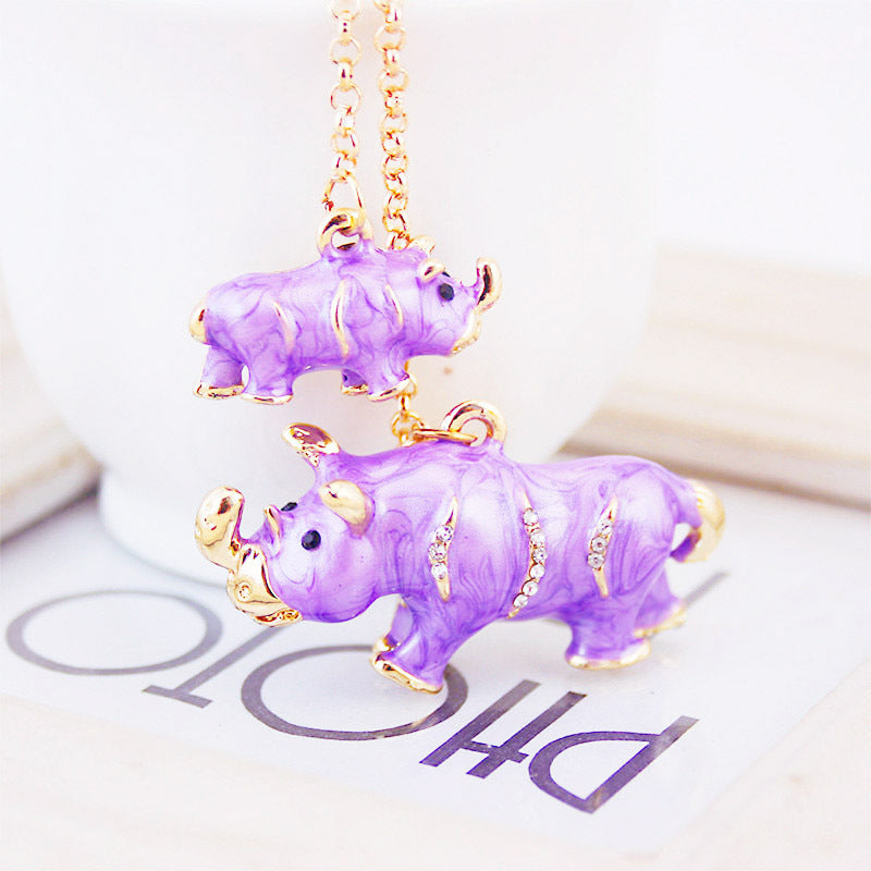 Wholesale Zinc Alloy Cute Mother and Child Rhino Keychain